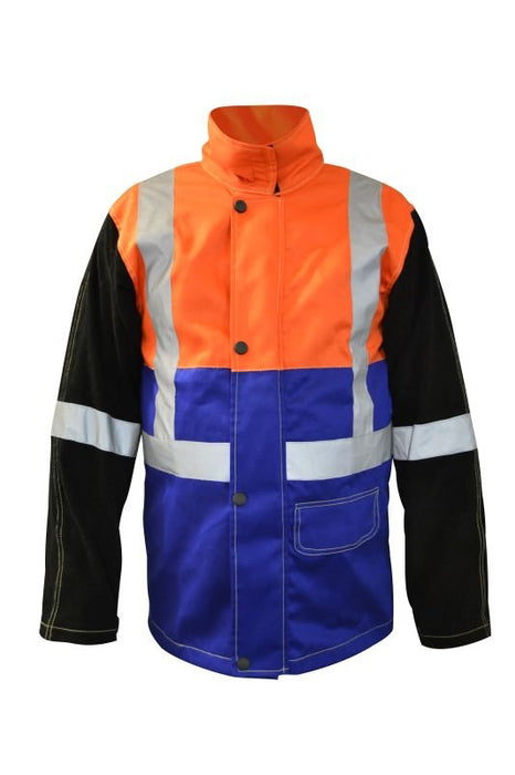 Welding Jacket Hi-vis & Reflective Tape Flame Retardant Body - Leather Sleeves Maxisafe [size:5xl]