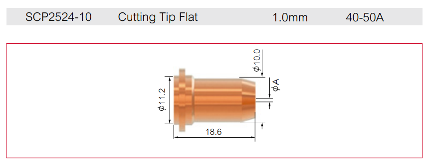 Plasma Cutting Tip Flat Pt60 1.0mm 40-50a Pk Of 10