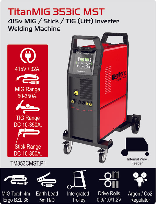 Mig Welder Weldtronic Titan 353ic Mst Multi-function Mig Welder Synergic 415v With Toolbox Trolley