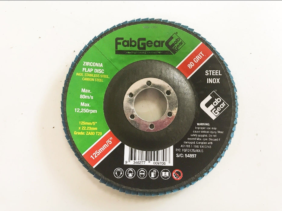 Flap Disc 125mm / 5" 80g Zirconia Fabgear Pk Of 10