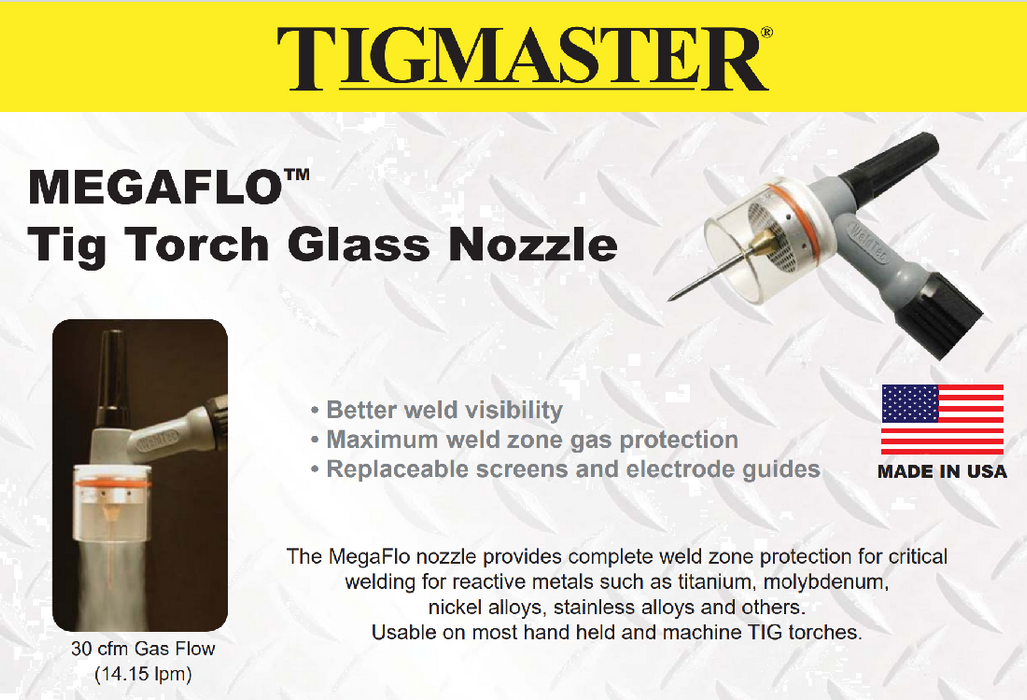 Tigmaster Weldtec Megaflo Tig Welding Clear Glass Nozzle Kit Suit 17/18/26 Series Torches