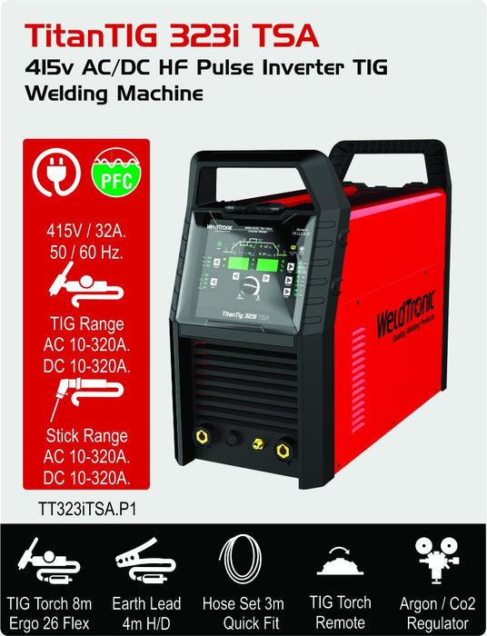 Tig Welder Ac/dc Weldtronic Titan 323i Tsa 320a 415v