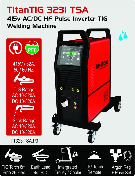 Tig Welder Ac/dc Weldtronic Titan 323i Tsa 320a 415v