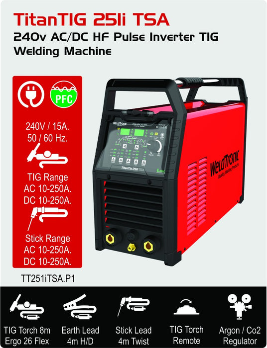 Tig Welder Ac/dc Weldtronic Titan 251i Tsa 250a 240v 15a