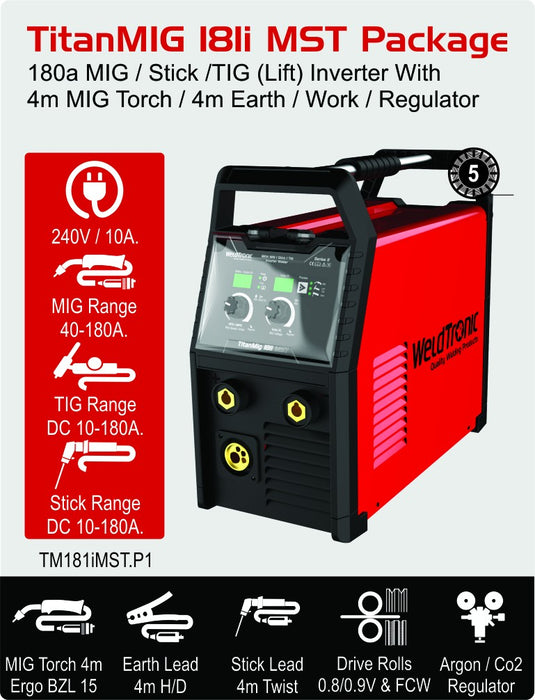 Mig Welder Weldtronic Titan 181i Mst 180amp Multi-function Mig Welder 240v 10a Plug