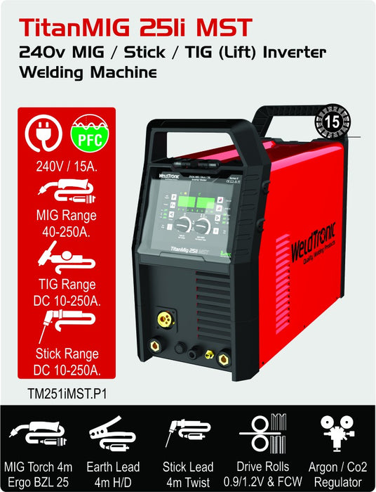 Mig Welder Weldtronic Titan 251i Mst Multi-function Mig Welder 240v Pfc