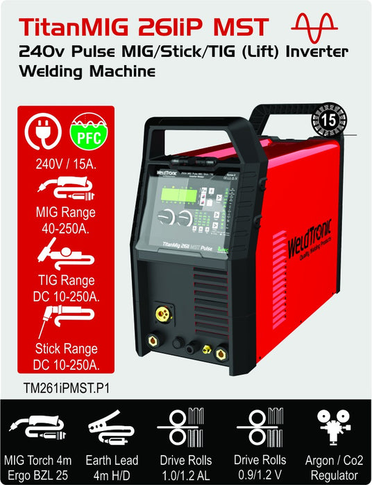 Mig Welder Pulse Weldtronic Titan 261i Mst 250amp Pulse Mig Welder 240v Series Ii