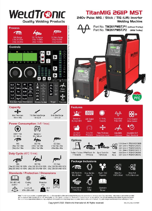 Mig Welder Pulse Weldtronic Titan 261i Mst 250amp Pulse Mig Welder 240v Series Ii