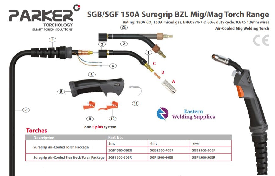 Mig Torch Binzel 15 Style Sgb150 Euro Parker Suregrip