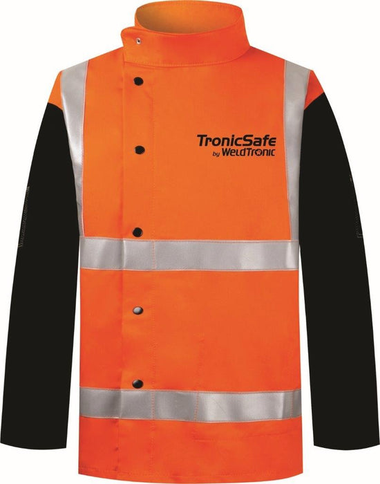 Welding Jacket Hi-vis & Reflective Tape Flame Retardant Body - Leather Sleeves Tronicsafe