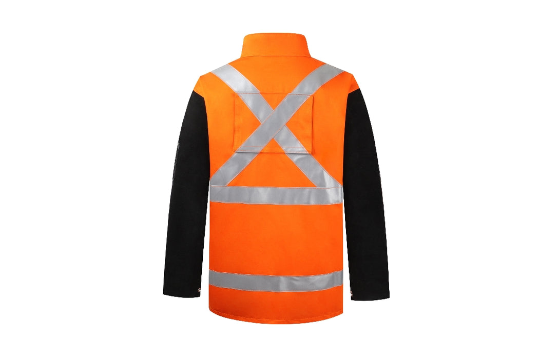 Welding Jacket Hi-vis & Reflective Tape Flame Retardant Body - Leather Sleeves Tronicsafe