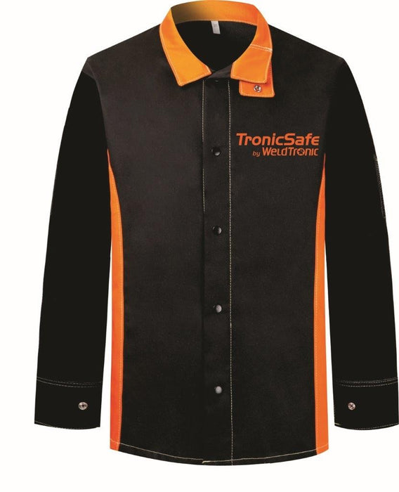 Welding Jacket Black & Orange Flame Retardant Body & Leather Sleeves Tronicsafe