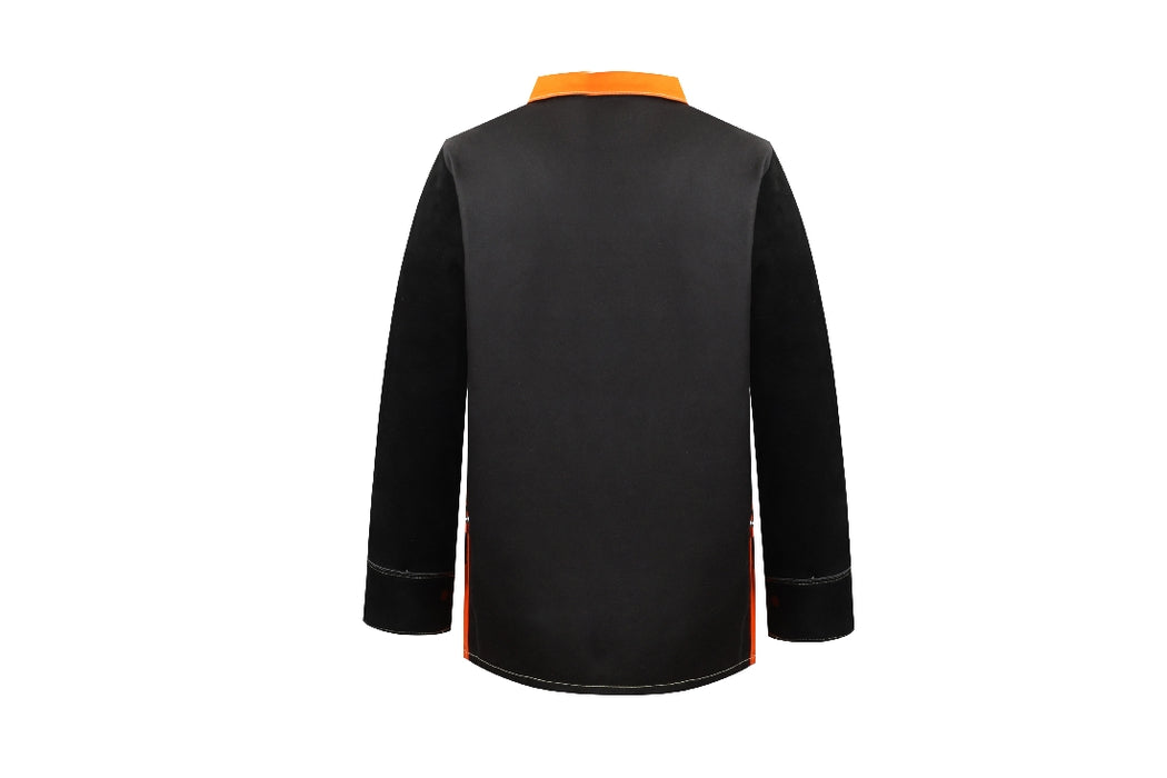 Welding Jacket Black & Orange Flame Retardant Body & Leather Sleeves Tronicsafe