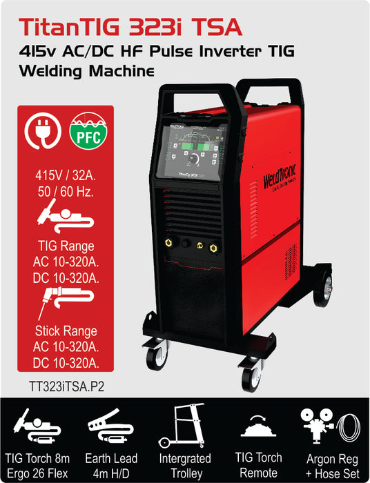 Tig Welder Ac/dc Weldtronic Titan 323i Tsa 320a 415v