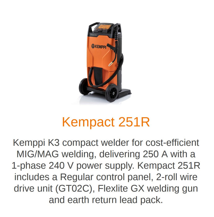 Kemppi Kempact Ra 251r Mig Welder Package 240v Lcd Regular Control Panel