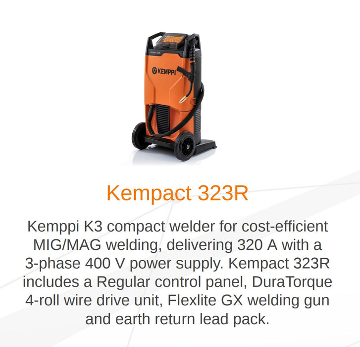 Kemppi Kempact Ra 323r Mig Welder Package 415v Lcd Regular Control Panel